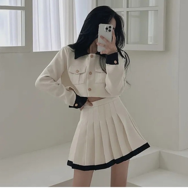2カラー セットアップ 上下セット ホワイト ショートジャケット 