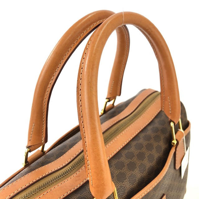 CELINE セリーヌ マカダム ブラゾン型押し PVC レザー ハンドバッグ ブラウン vintage ヴィンテージ オールド 5mzszr