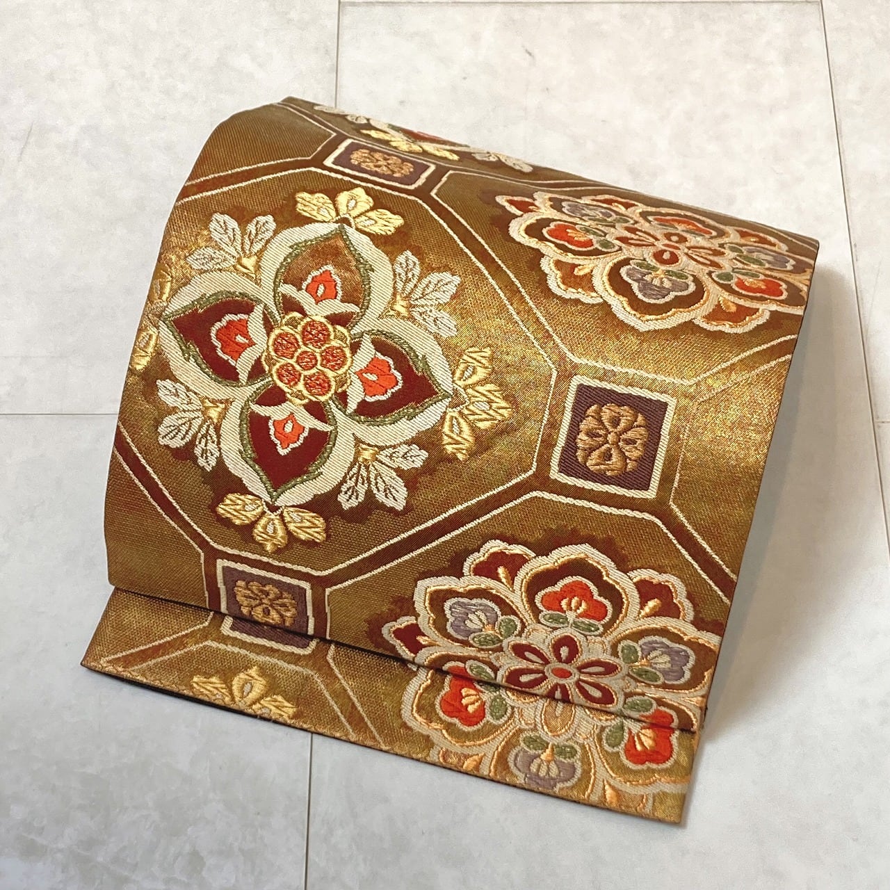 桂由美 やまと誂製 唐織 華紋 熨斗 袋帯 正絹 金糸 黄緑 白 紫 ピンク