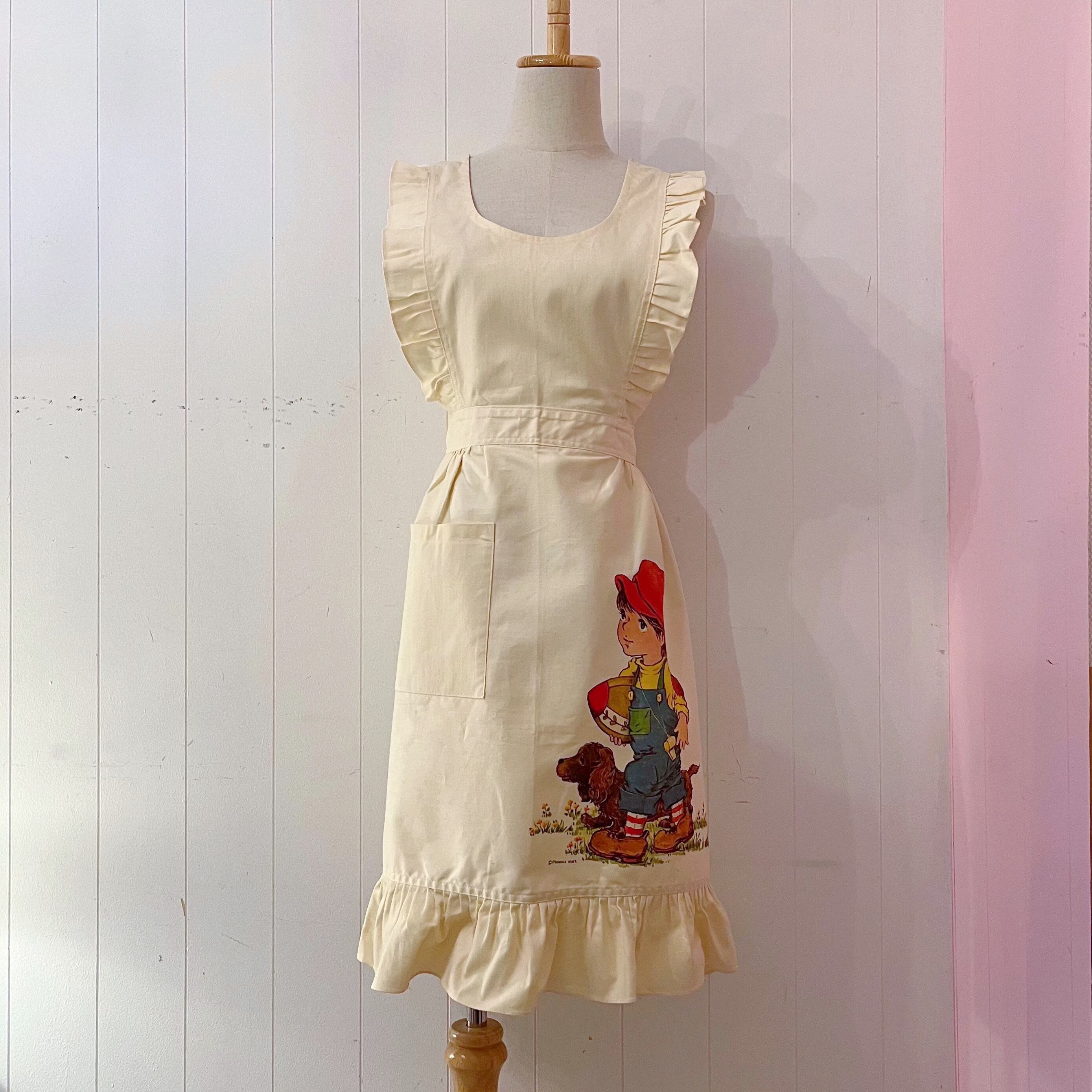 dog & boy cream frill apron
