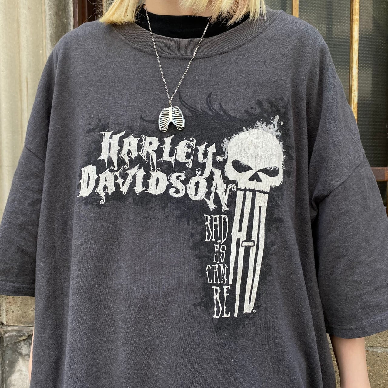 HARLEY-DAVIDSON Tシャツ 2XL 両面プリント ドクロ スカル-