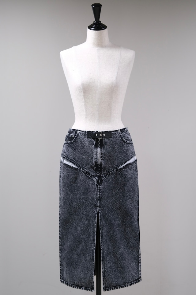 【FETICO】CUT-OUT DENIM MIDI SKIRT - black -