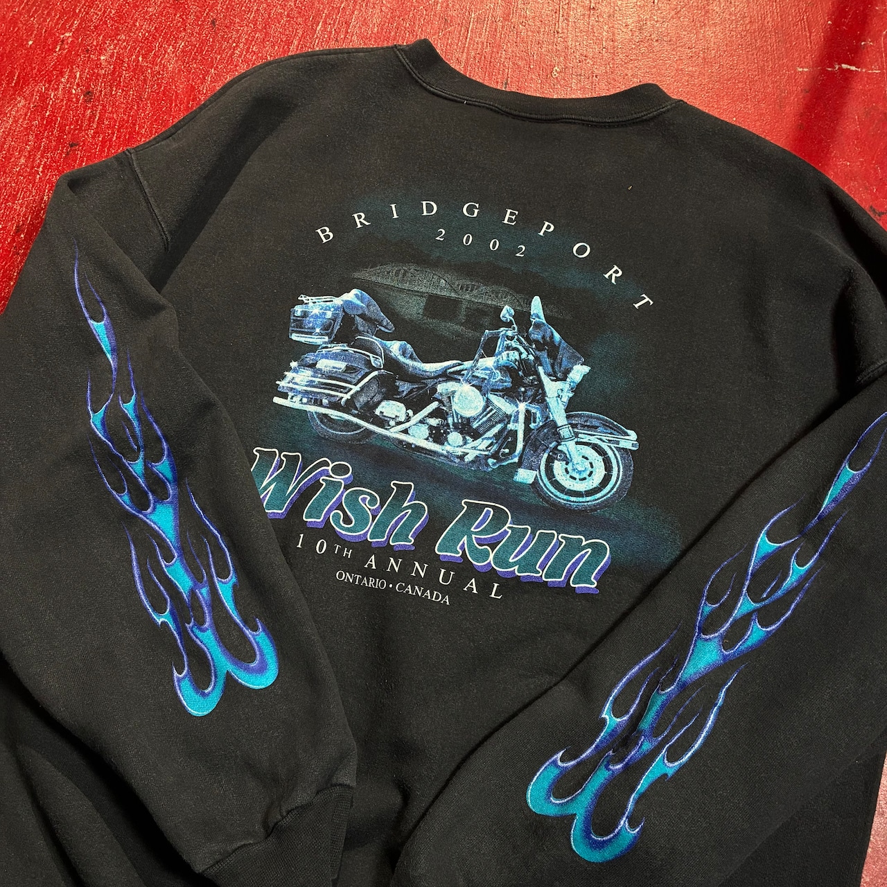 00s CANADA ONTARIO ローカルバイカーフェス スウェット 袖フレイム