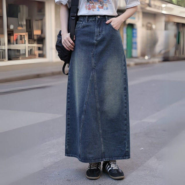 バックスリットロングデニムスカート　A01391