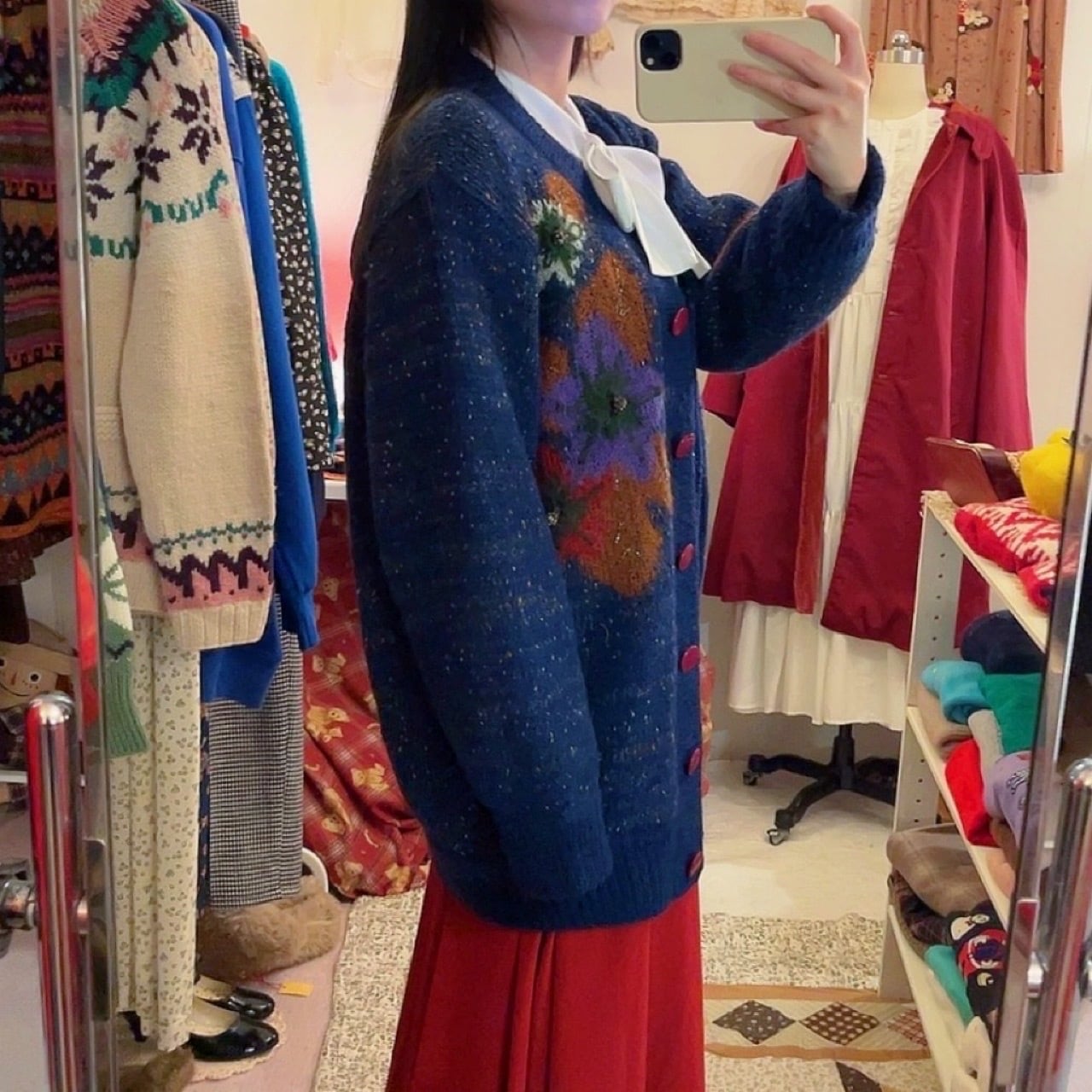 lame flower liner knit cardigan