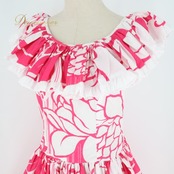 フラダンス 衣装 ワンピース ドレス プカラニファッション ピンク系 ホワイト系 Pukalani Fashion ハワイ製 ツーカラー フリル かわいい 華やか 鮮やか 明るい ラブリー 白 ダンス衣装 レディース ハワイアン アロハ ダンス レッスン 練習
