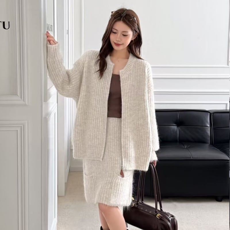 【set】ニットカーディガン×スカートセット Q6667