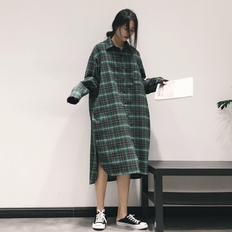シャツ ワンピ チェック 柄 ロング スタンドカラー ネルシャツ カジュアル ワンピース 長袖 レディース レディース 春夏秋 シャツワンピース マキシワンピース リゾート フレア ロング 綿 シャツ マキシ丈 シンプル 無地 グリーン ブルー カジュアル ワンピ 長袖 大きい
