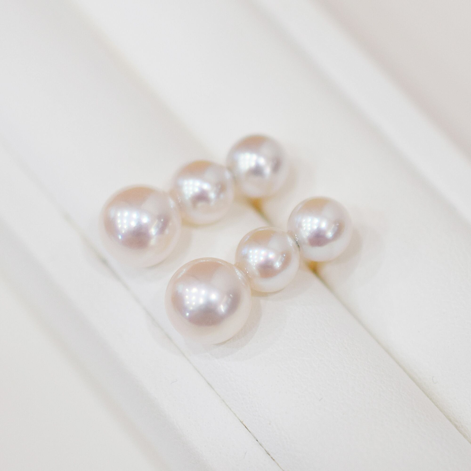 pearl593］ 6mm - 6.5mm × 7.5mm - 8mm 縦 3連 ピアス あこや真珠 熊本
