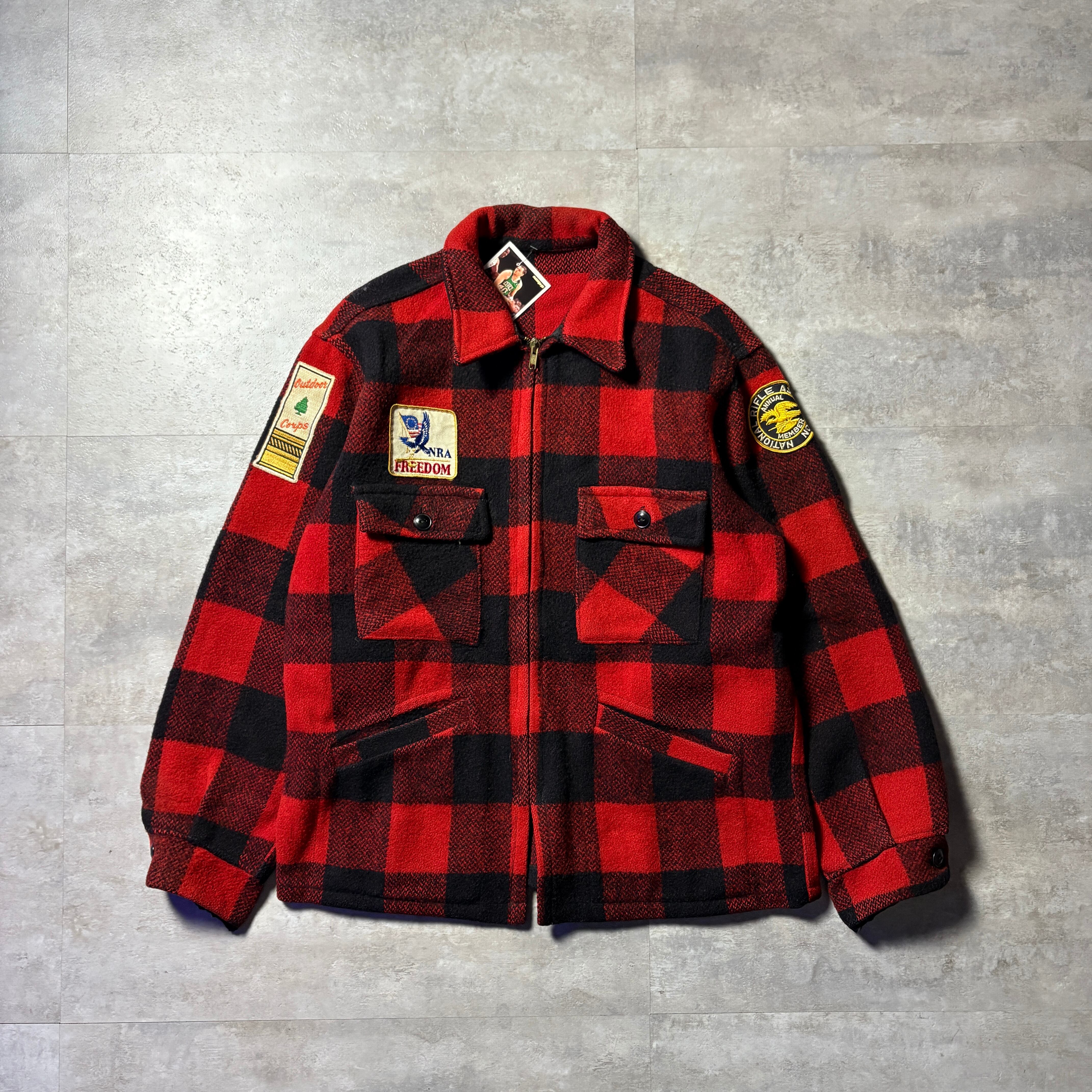 50s 60s Vintage Buffalo Check Wool Jacket ウールジャケット 赤黒