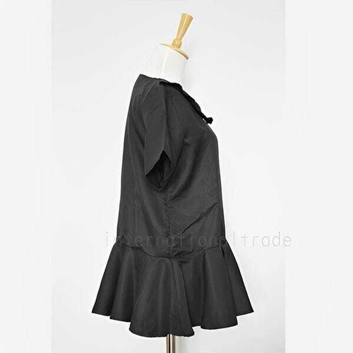 レディース服 黒無地 フリルワンピース ミニ丈 おしゃれ かわいい 大人可愛い シンプル ガーリー シンプル エレガント フレア 半袖 体型カバー フェミニン カジュアル デートコーデ 春 夏 秋 レディースファッション3718
