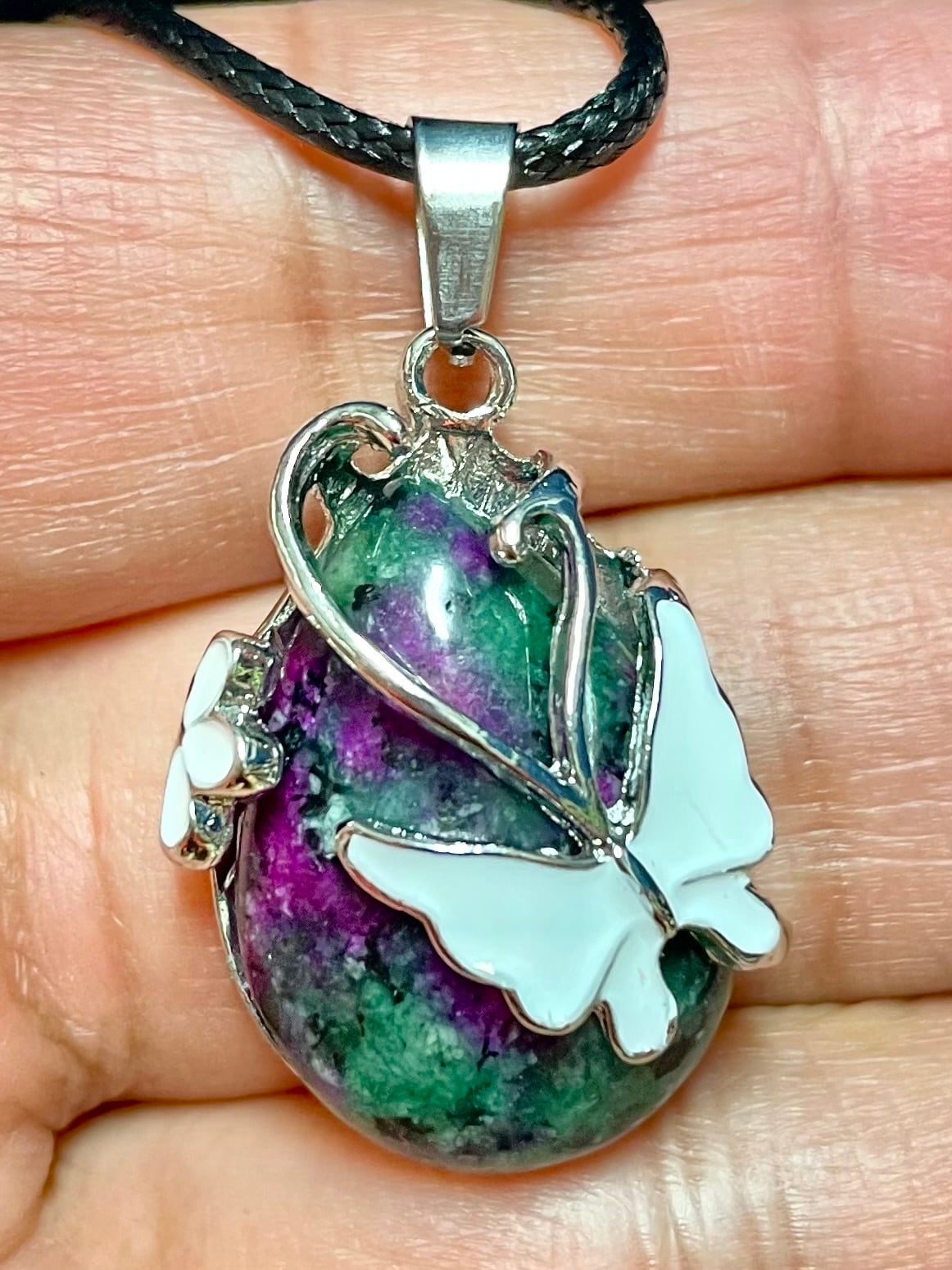 1) 「ルビーinゾイサイト」フラワー&バタフライPT