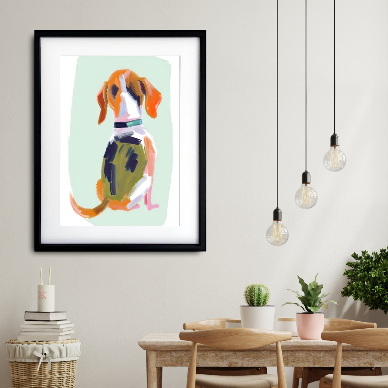 waiting｜ご主人を待つビーグルの後ろ姿アートポスター｜優しい淡色で癒される一枚｜｜国内生産・A4ポスター