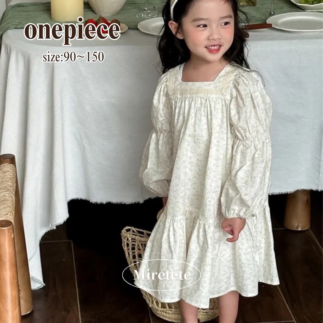 【取寄】スクエアネックとパフスリーブが大人可愛く着られる花柄ワンピース