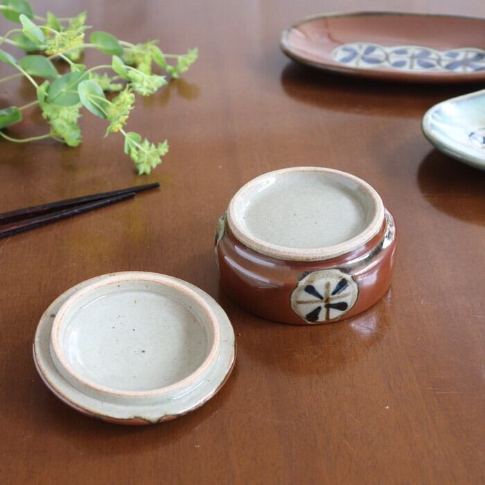 益子焼 健一窯 蓋物 柿釉 丸紋 Mashiko-yaki Lidded Jar #178 | 和食器