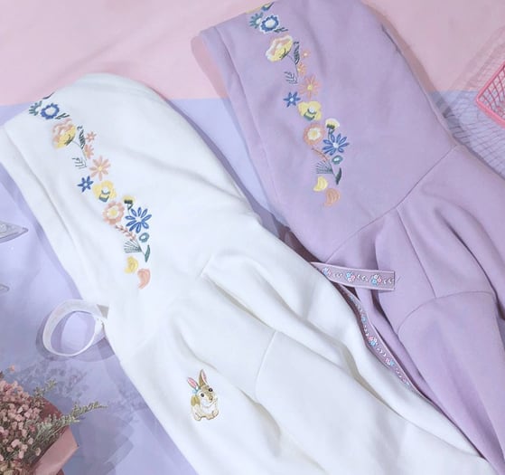 パーカー レディース 刺繍 うさぎ 長袖 韓国 原宿系 オルチャン