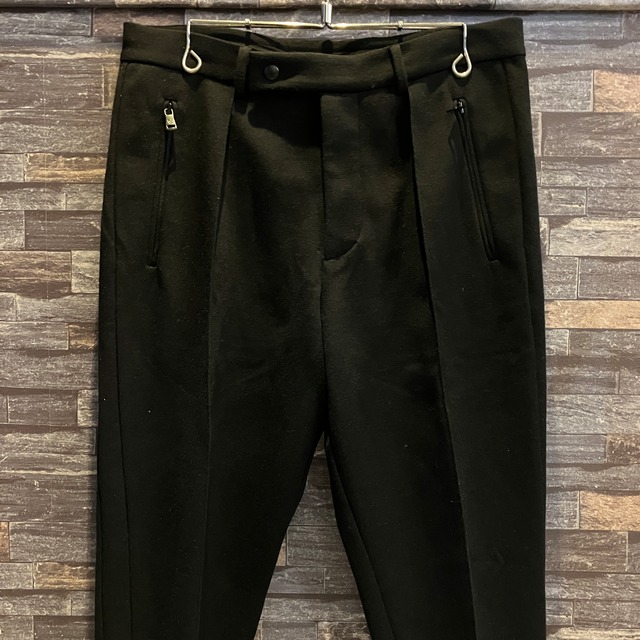 RALPH LAUREN PURPLE LABEL MIXED WOOL JERSEY SLACKS BLACK