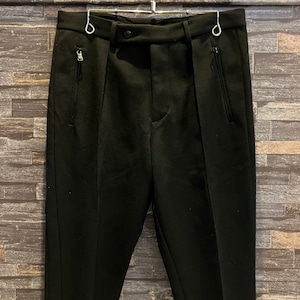 RALPH LAUREN PURPLE LABEL MIXED WOOL JERSEY SLACKS BLACK