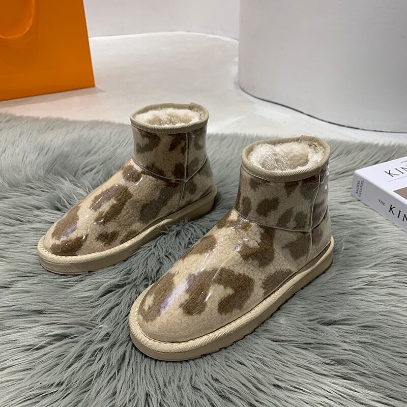 ブーツレディースレッドレオパードプリント柄ベルベット 靴 シューズ コットン 防水 フェイクシューズ56506175879