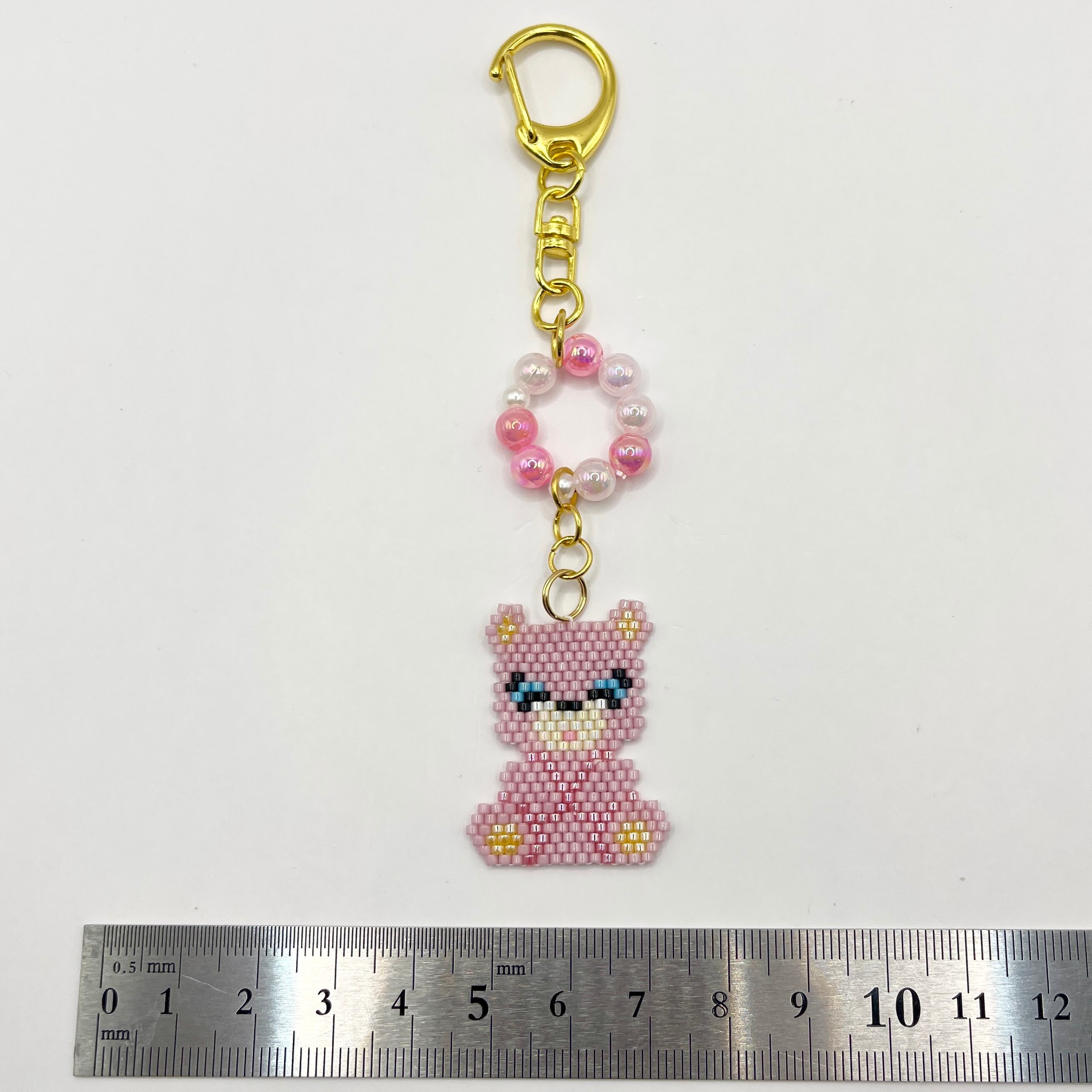 ビーズキーホルダー 桃くま×茶くま×青ねずみ×ぱんだ【4点セット