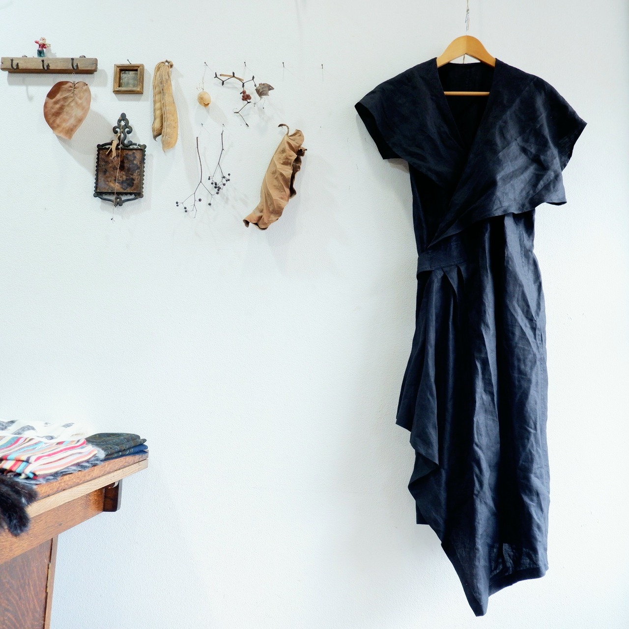 レディースM ヨーガンレール 麻 リネン 変形 ロング ワンピース 黒  