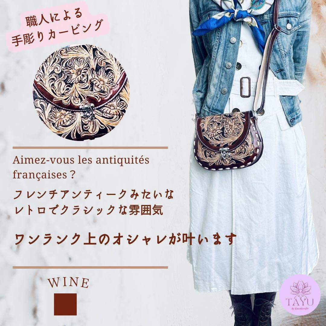 本革ショルダーバッグ【TAYU】かわいいカービング 新品レディース斜