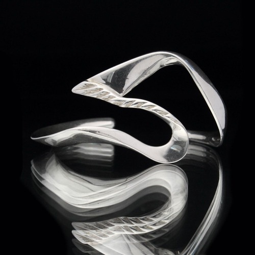 Vintage Mexico Silver Bangle [MEXICO STERLING] Wave Design Heavy