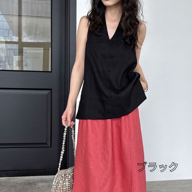 side-slit v-neck sleeveless top L0498