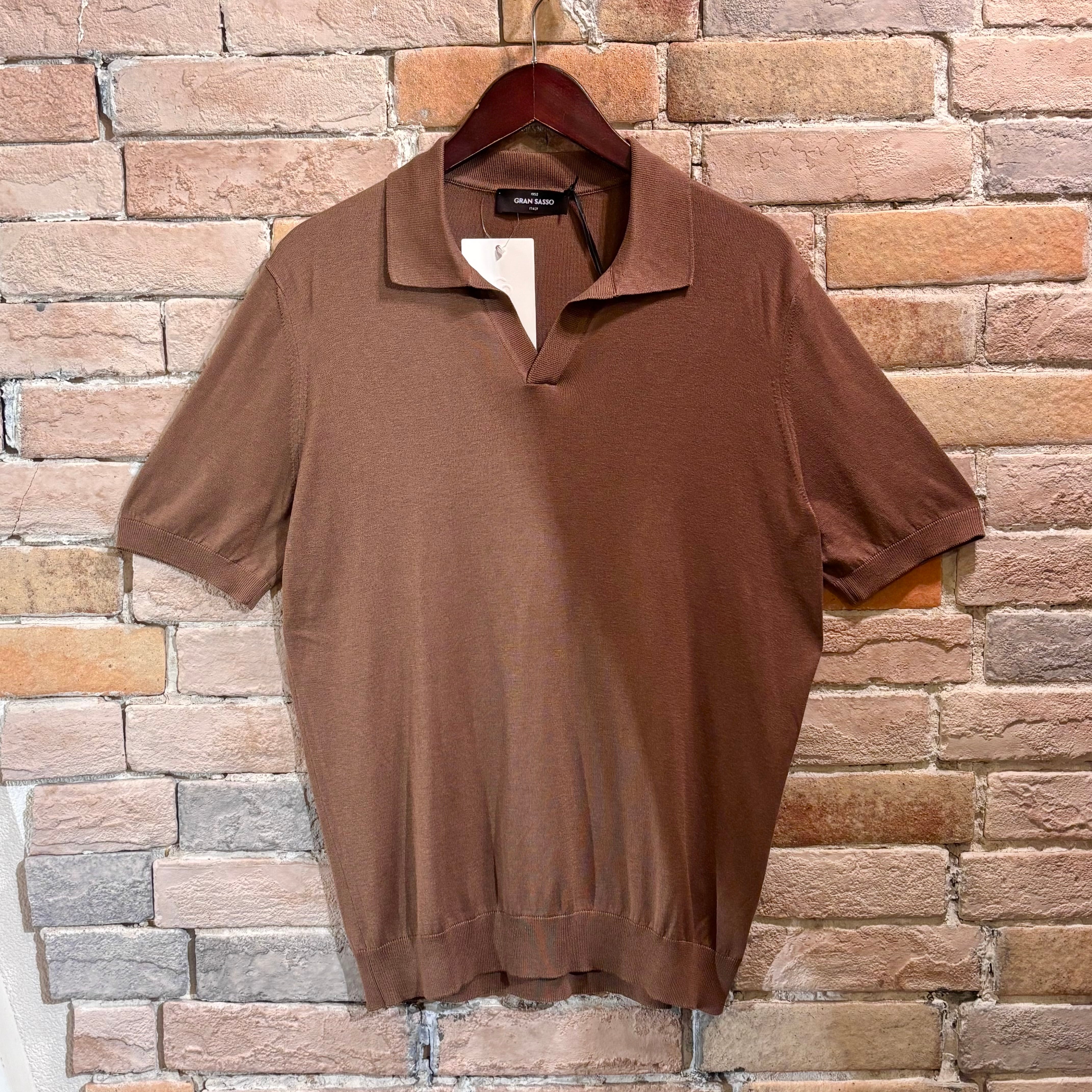 Gran Sasso 未使用品 サイズ50 シルク100% 半袖ニットポロ ブラウン