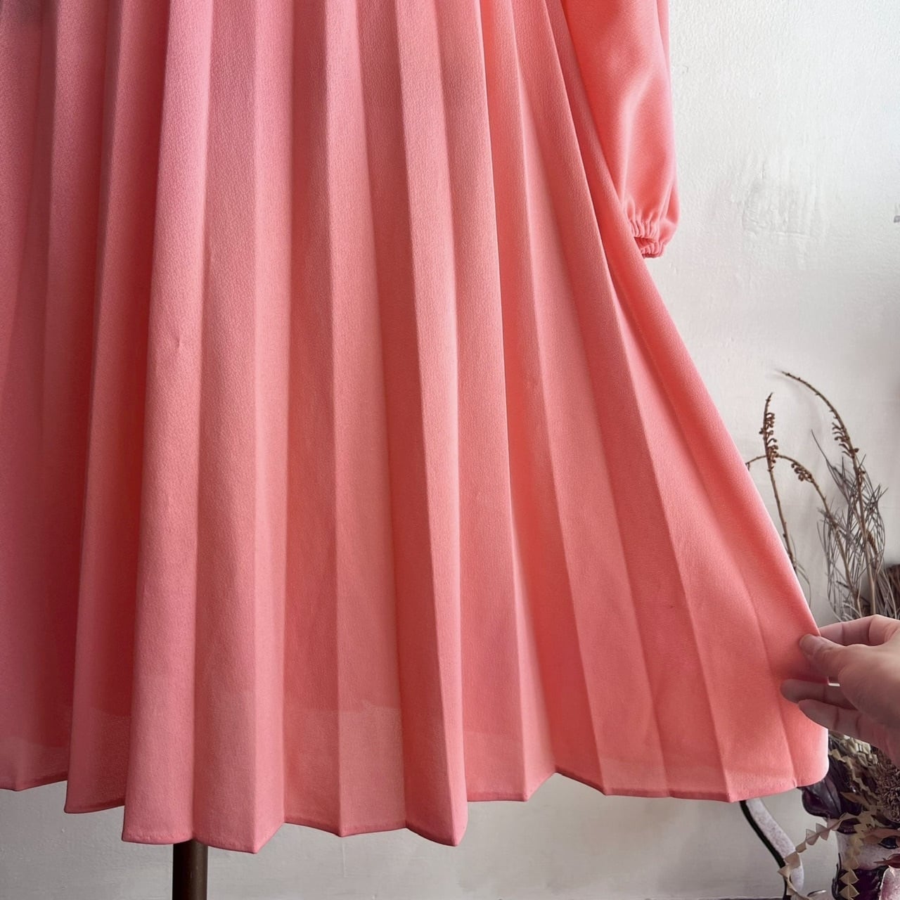 USA salmon pink dress/USA製サーモンピンクのリボンワンピース