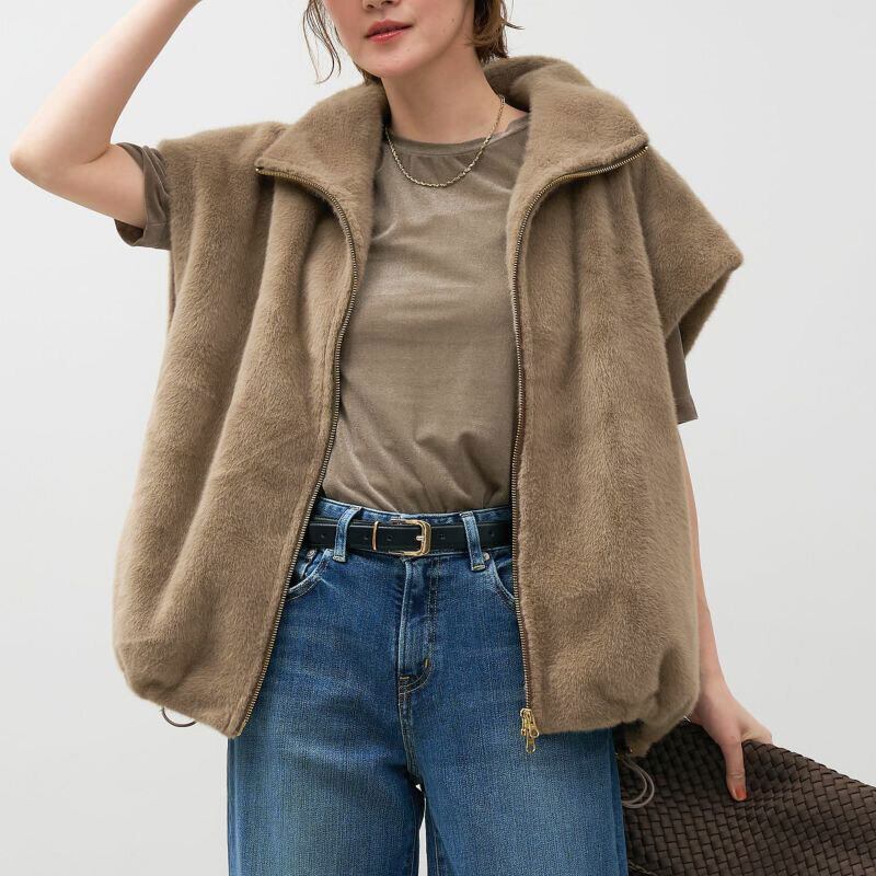 MICA&DEAL スタンドカラーファーダブルジップベスト