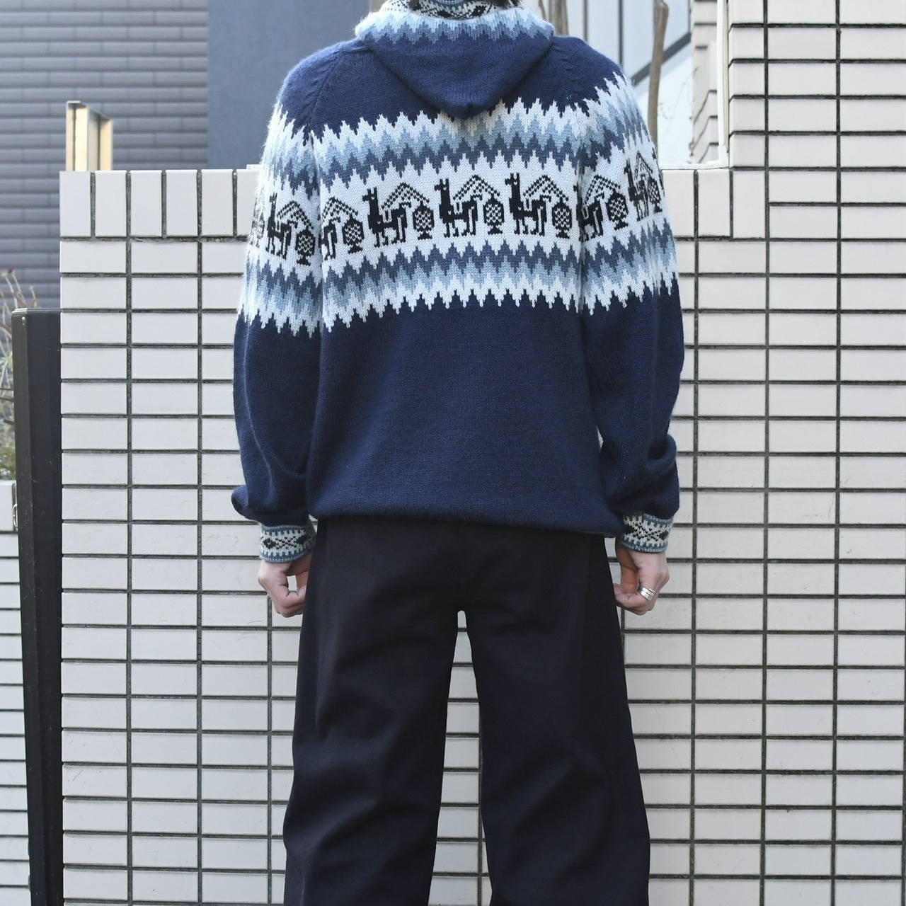 nordic pattern zip up knit foodie