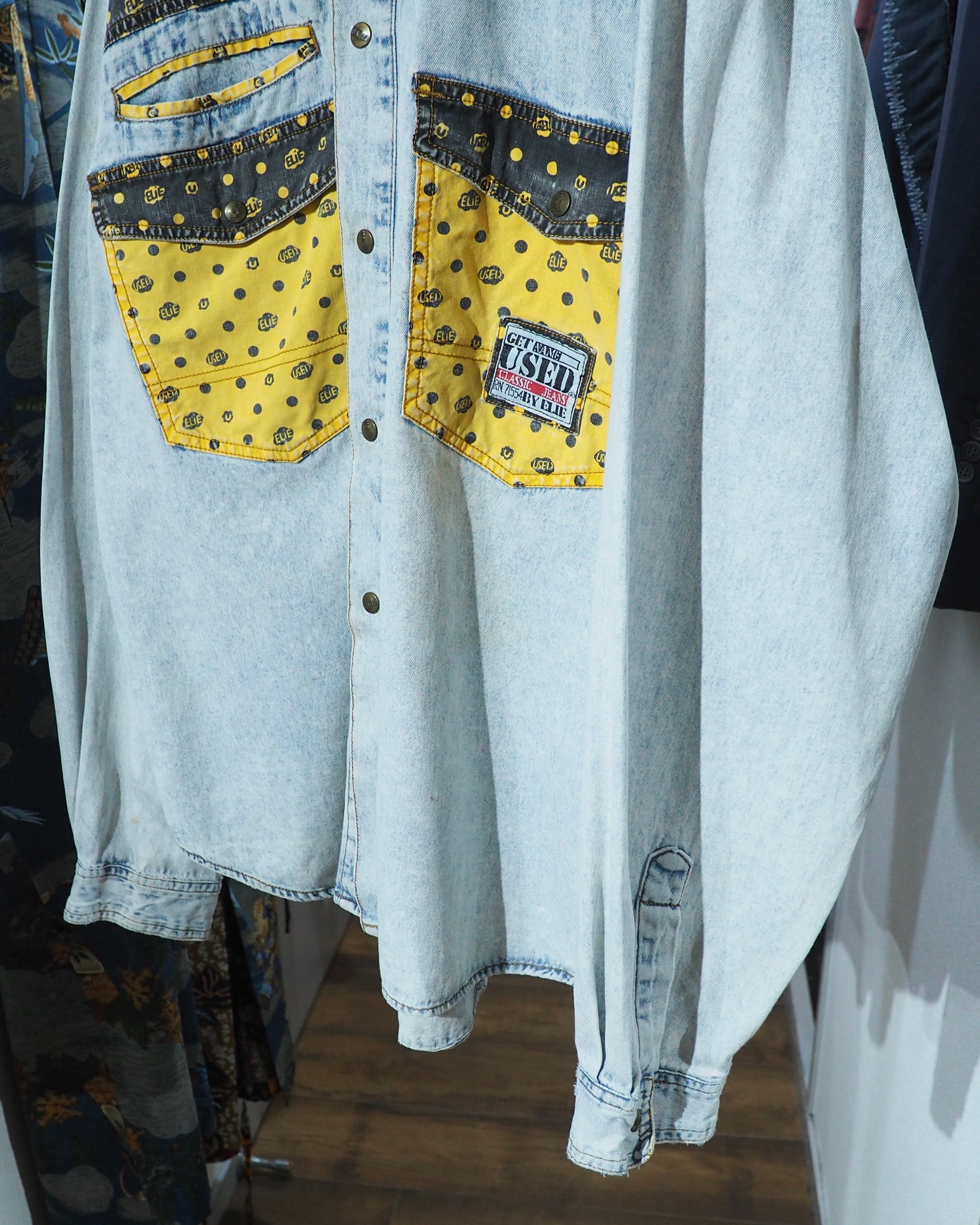 1990s " GET NAME USED " Dot Patchwork Custom vintage loose shirt