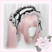 ♡【Sayakadoll Original No.13】【受注生産】ピュアエンジェル きらめきパール&ダブルリボン フリルレースヘッドドレス light blue ♡