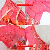 社交ダンス 衣装 PASTIME パスタイム ドレス ワンピース スタンダード ピンク系 レッド系 朱色 ピンク 赤 フリル レース 花柄 フロート ダンス パーティ 発表会 デモ レディース フラワー ダンス衣装 ふんわり
