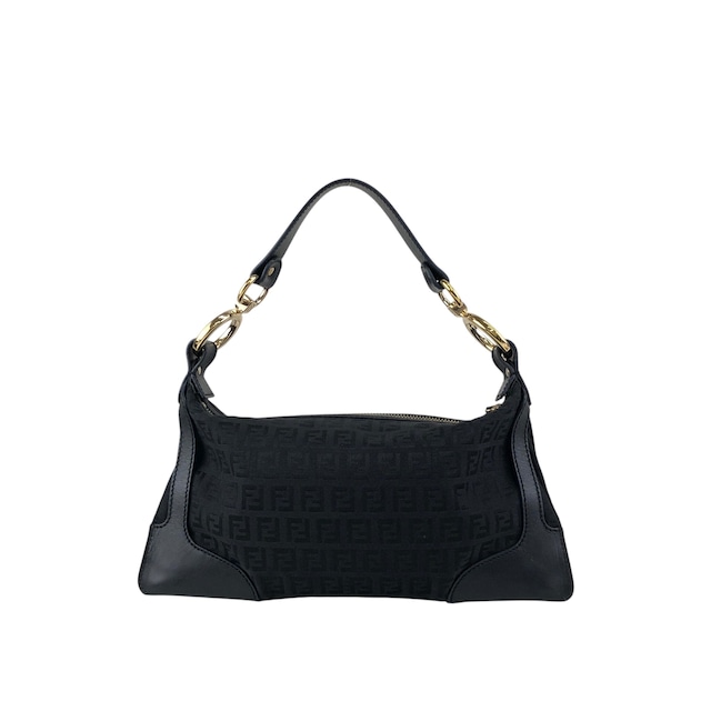 FENDI フェンディ ズッカ ショルダーバッグ ブラック ロゴチャーム キャンバス×レザー ワンショルダー vintage ヴィンテージ オールド j5ktnr