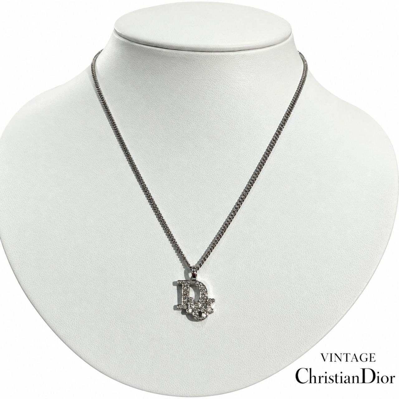 Christian Dior】2578 DIOR ディオールロゴ ラインストーンネックレス