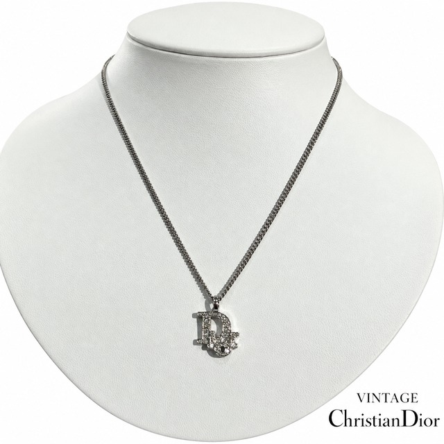 Christian Dior】2578 DIOR ディオールロゴ ラインストーンネックレス