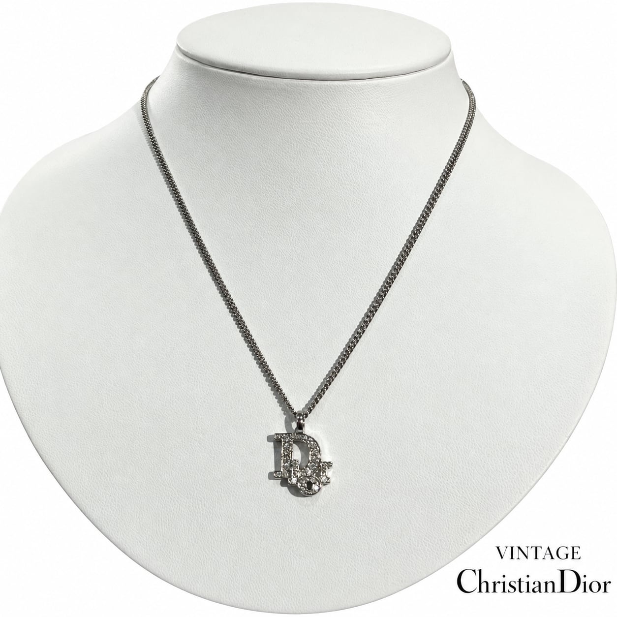 Christian Dior】2578 DIOR ディオールロゴ ラインストーンネックレス