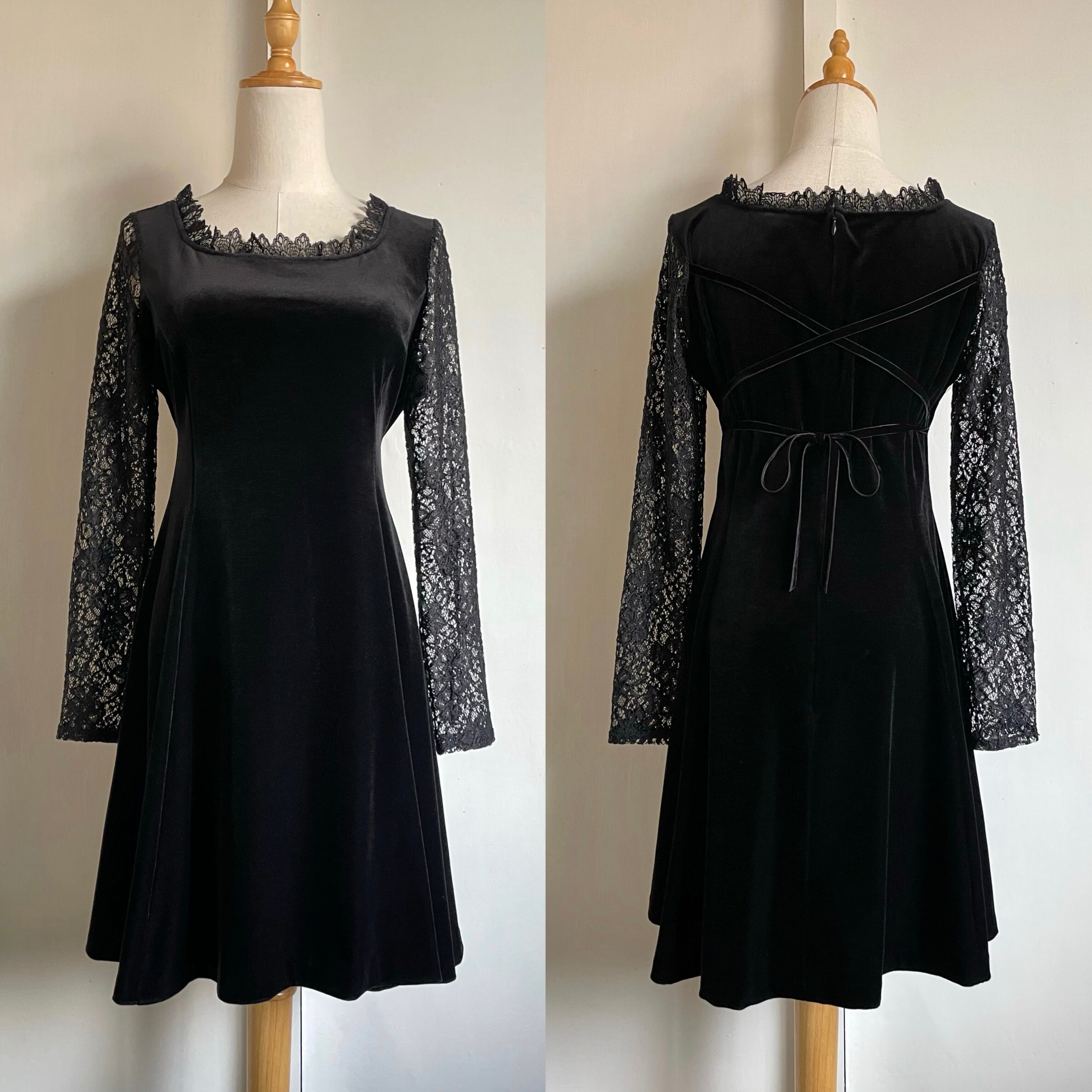 lace sleeve velor mini dress〈レトロ古着 レーススリーブ lace sleeve velor mini dress〈レトロ古着 レーススリーブ