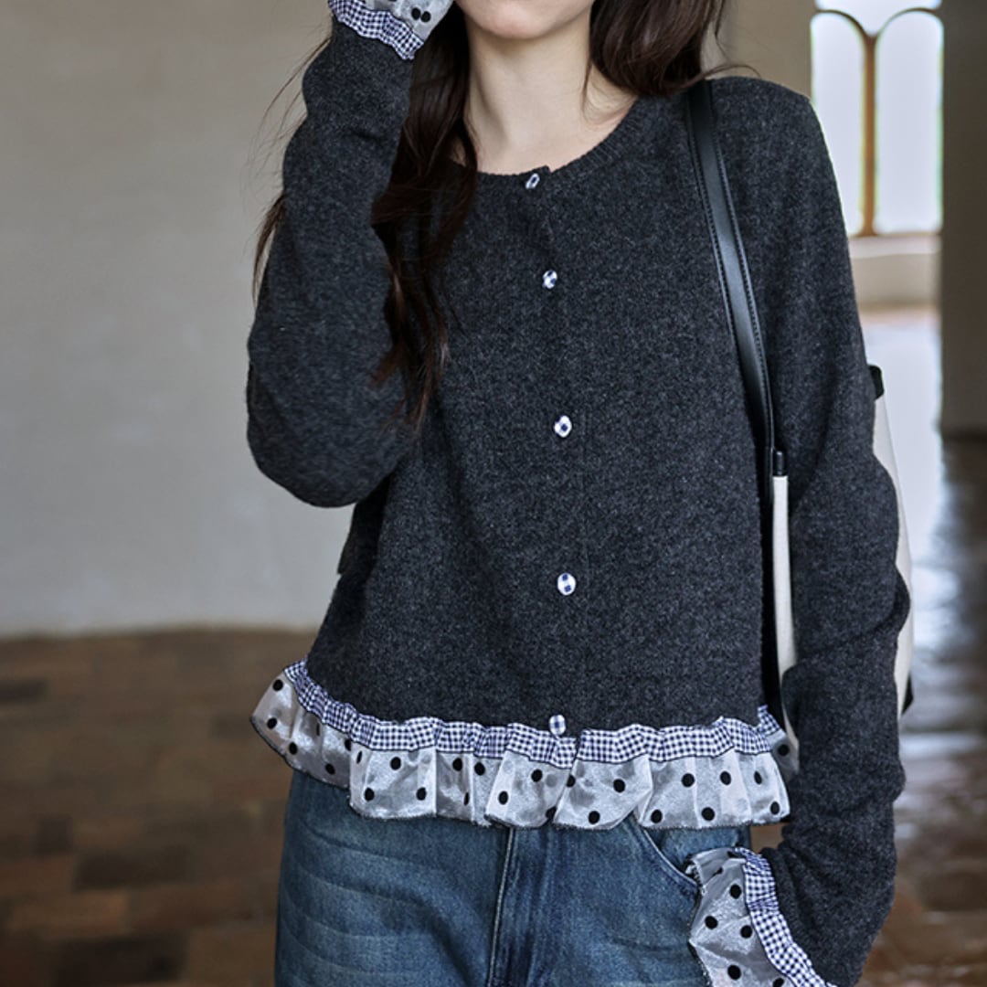 frill contrast knit cardigan