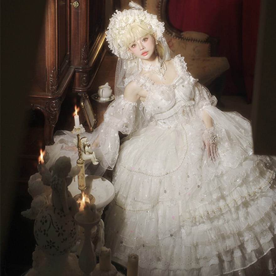 ロリータ　豪華　ウェディングドレス フルセット ワンピース 花嫁 お茶会 楽天市場】ロリータワンピース ウェディングドレス ジャンパースカート