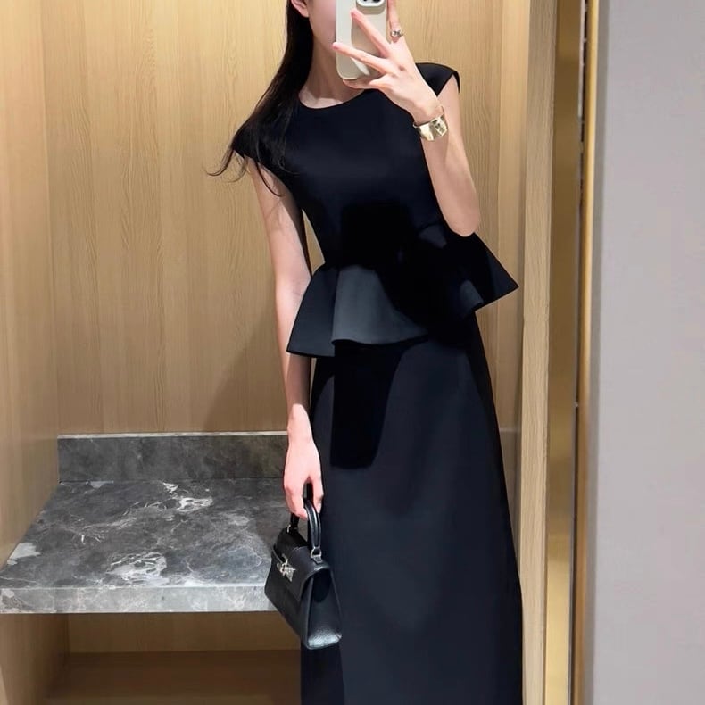 大人♡ブラックペプラムトップス+スカートセット