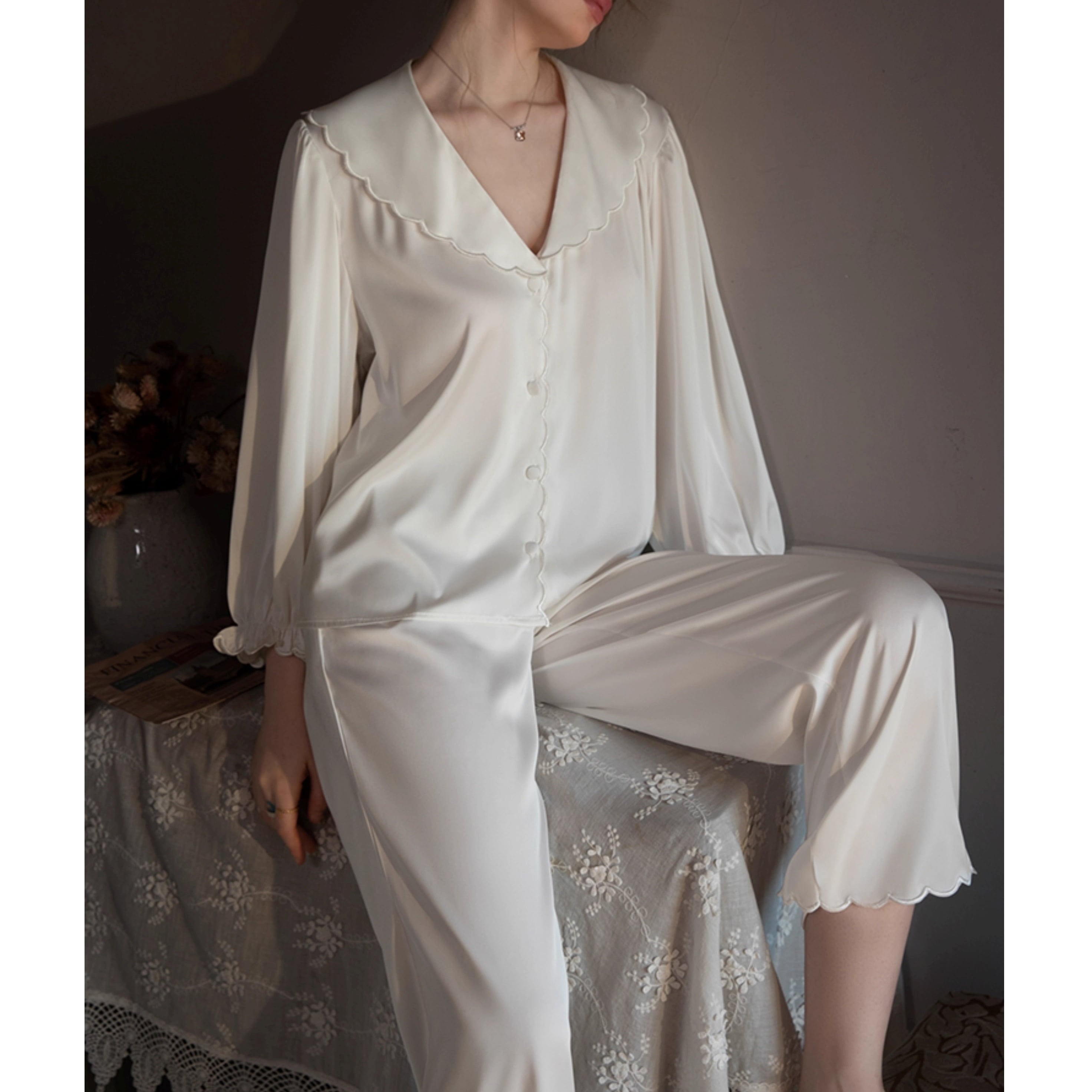 【2color】【M-L】frill collar cardigan style pajamas p1536