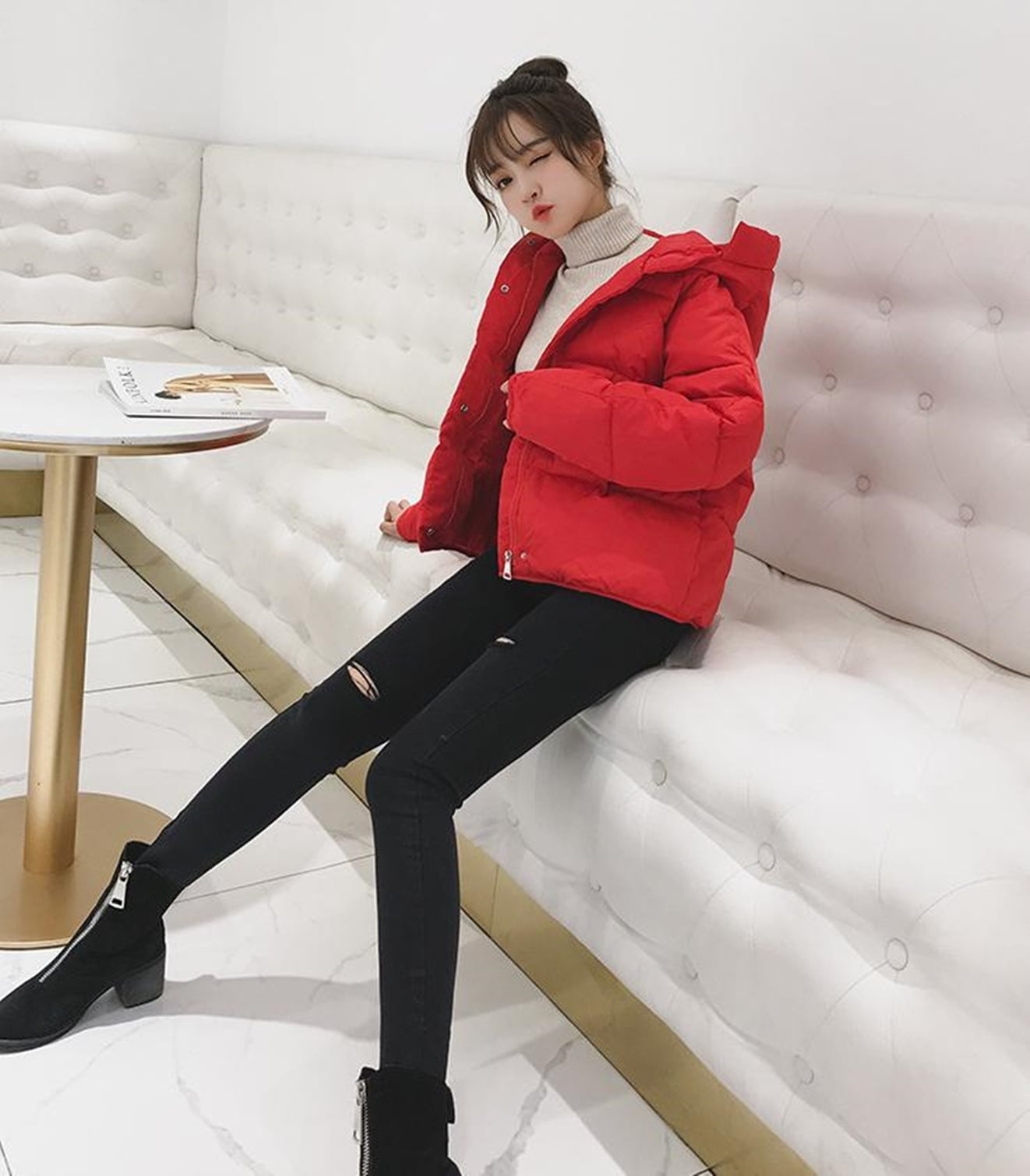 レディース ショートダウンジャケット（レッド） | PicoCharm