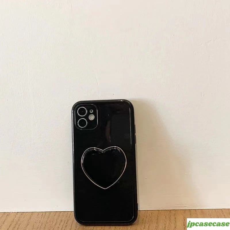 iPhone 12ProMax~7ケース・スマホケース ハートソケット付き 黒 シック