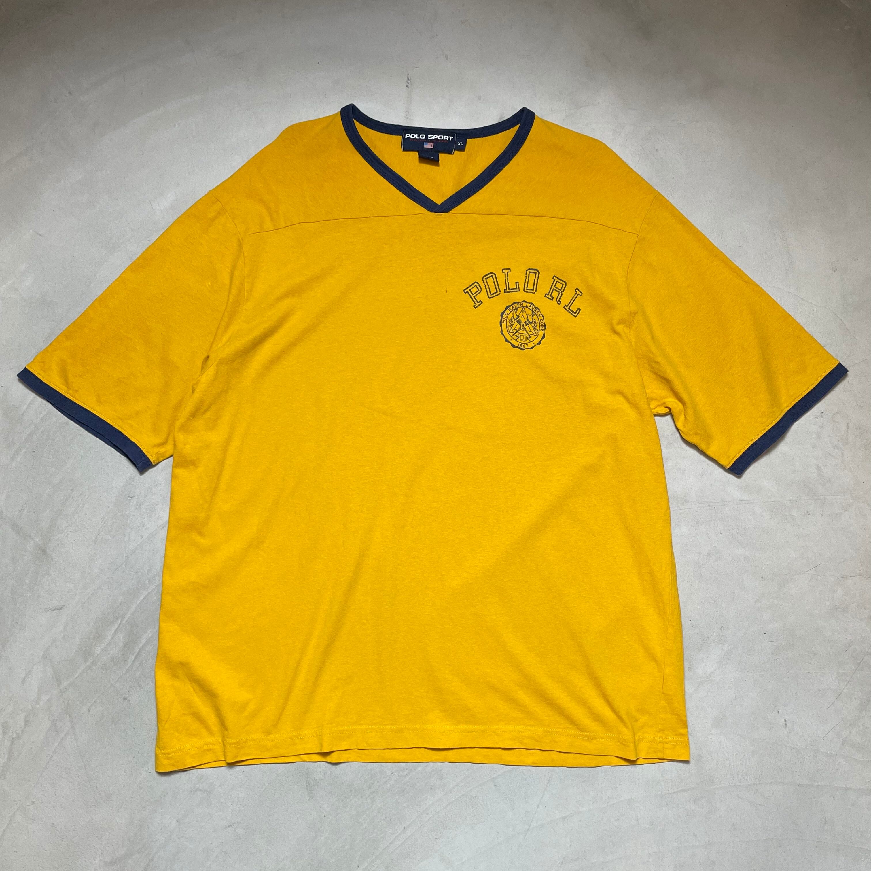 POLO SPORT ポロスポーツ Ralph Lauren ラルフローレン フロントロゴ プリント Tシャツ メンズL 古着 ビンテージ ヴィンテージ イエロー 黄色【Tシャツ】