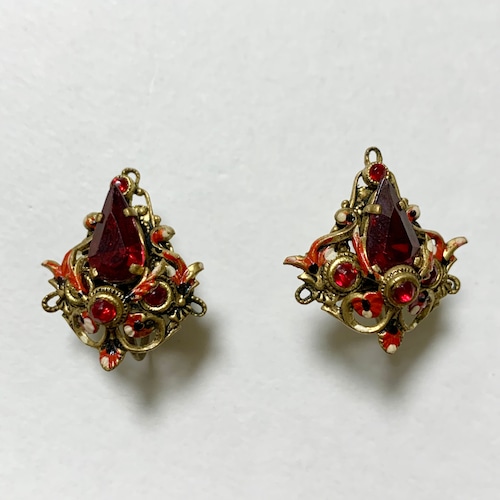 Vintage Red Bijoux & Enamel Earrings Made In Czechoslovakia