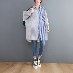 STRIPE STITCH DESIGN BOYFRIEND SHIRT 1color M-6879