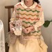 2色/デザインラインニットベスト ・12604
